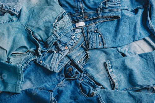 Preview: A Stacked Collection of Various Denim Jeans Showcasing Different Shades and Styles