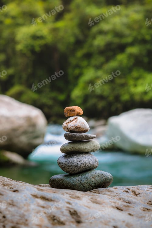 Preview: Selective of a pile of stones near the lake