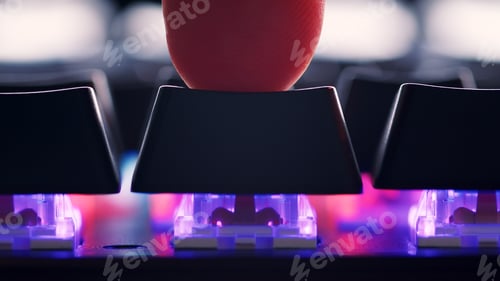 Preview: Human finger is on the keys on the computer keyboard, close up view. Low angle