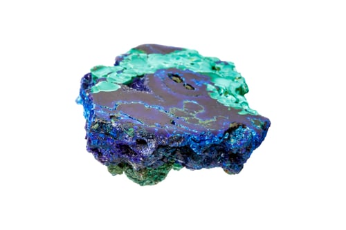 Preview: Malachite mineral stone with azurite on white background