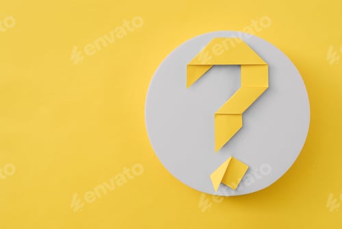 Preview: Colorful yellow origami question mark on a circle