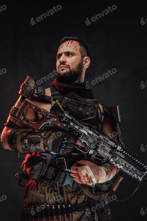 Preview: Damaged survivor with bandaged arm holding shotgun