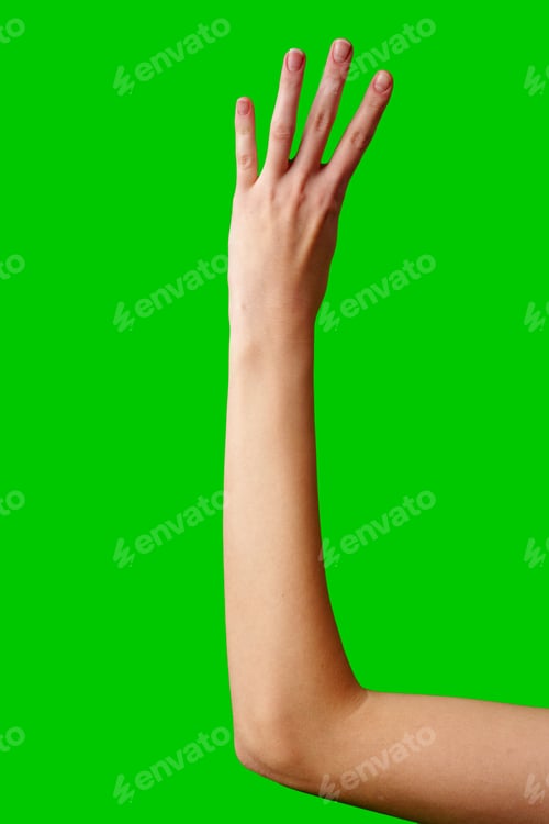 Preview: Close-Up of a Hand Gesturing Four Against a Green Background