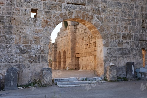 Preview: Roman ancient ruins Perge over a blue sky in Turkey, Antalya.