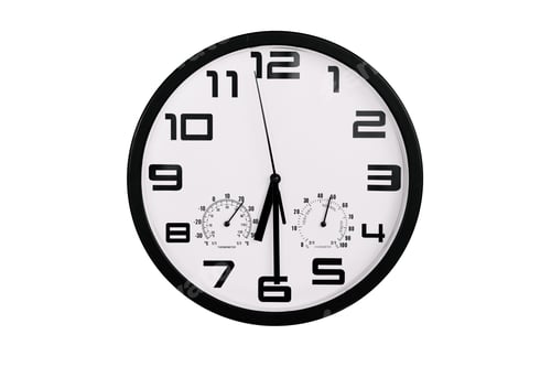 Preview: Clock with arabic numerals on wall shows 18:30 , 6:30