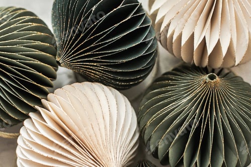 Preview: Christmas styled paper ornaments. Top view. Textured background