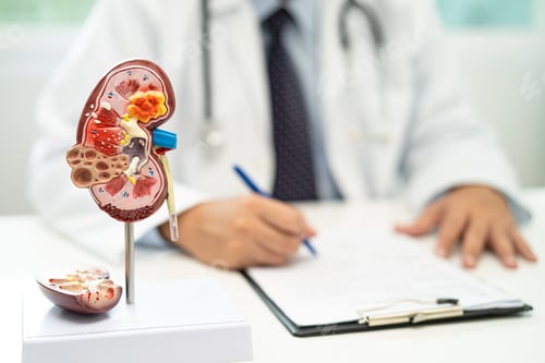 Preview: Kidney disease, Chronic kidney disease ckd, Doctor with human model to study and treat in hospital.