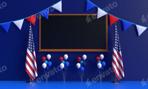 Preview: Festive Patriotic Display with Flags and Balloons