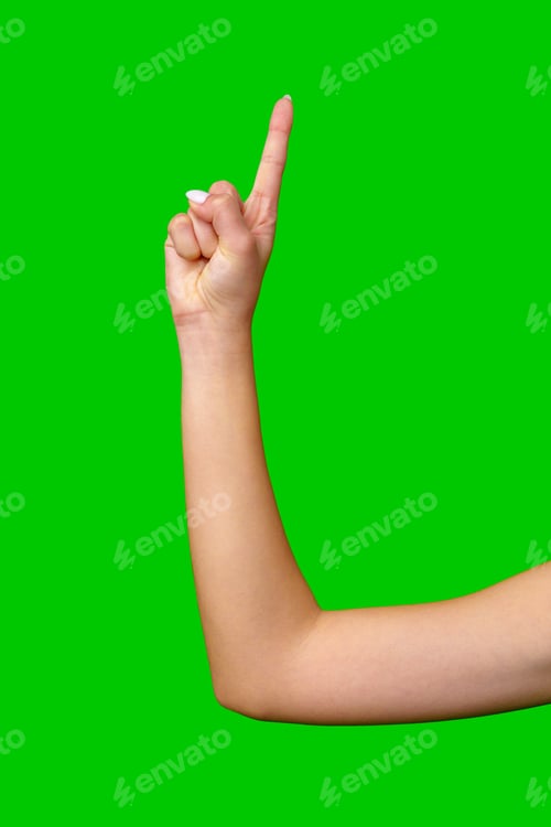 Preview: Woman's Hand Pointing Upward Against Green Screen