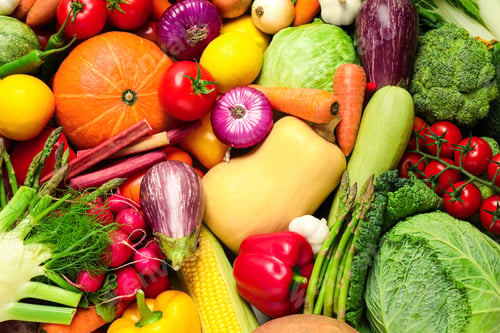 Preview: Many fresh vegetables as background, top view