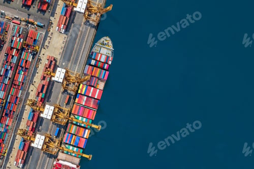 Aerial top view container ship in export and import global business and logistic.