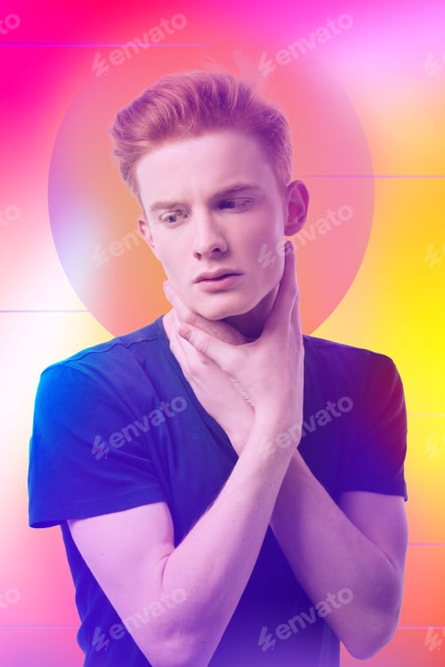 Preview: Hard Decision. Handsome Thoughtful Guy Touching Neck And Staring Aside