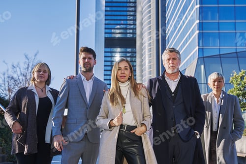 Preview: Portrait of successful group of business people looking at camera.