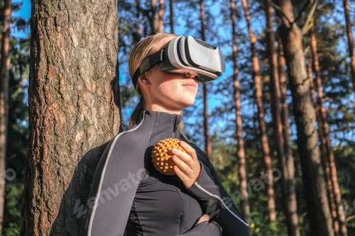 Preview: Workout. Fitness,VR outdoor workout in nature. Fitness, motivation for working the gym, health impro