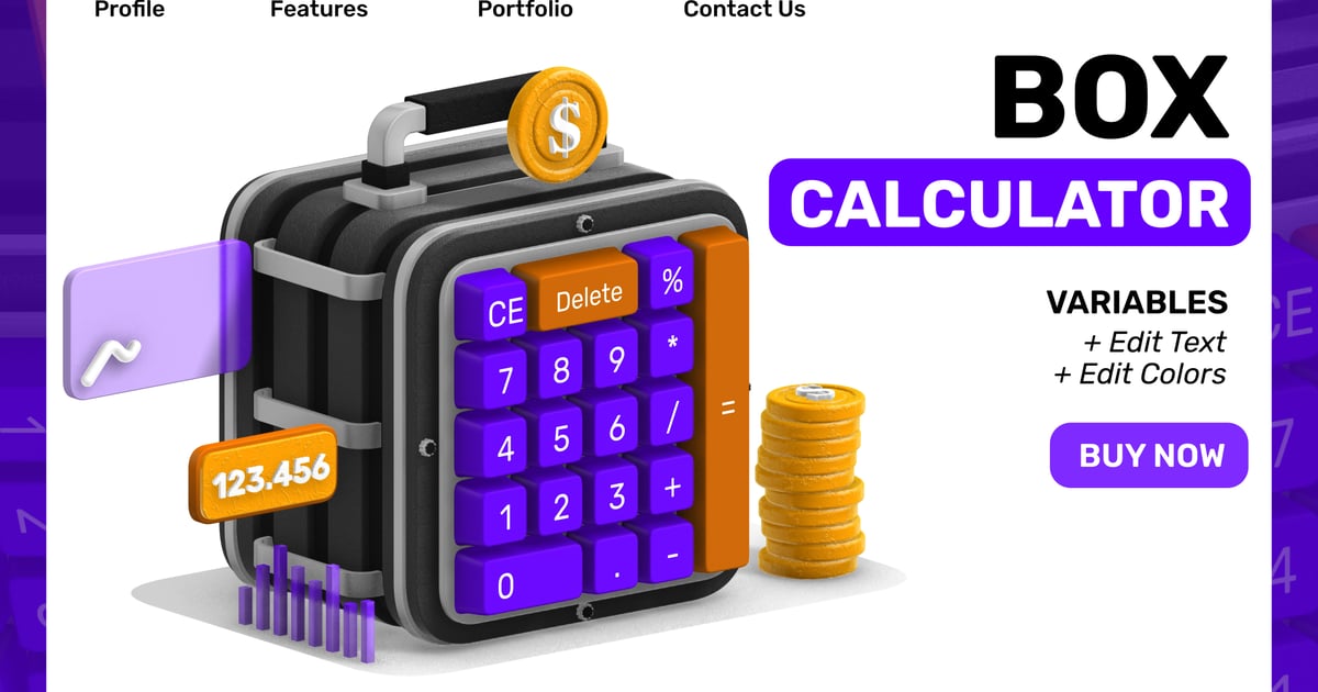 Box Calculator 3D, Incl. mobile app & car - Envato