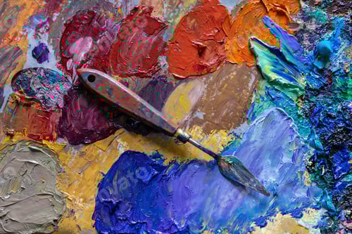 Preview: Colorful Paint Palette Background with Painting Knife