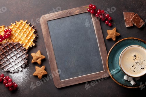 Preview: Coffee, sweets and waffles with berries