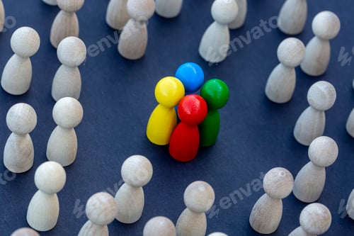 Preview: To be different, to be a leader, to lead. icon expression with colorful wooden figures.