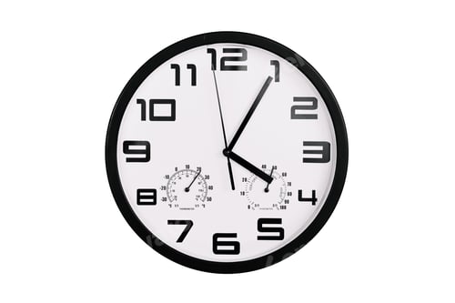 Preview: Clock with arabic numerals on wall shows 16:05 , 4:05