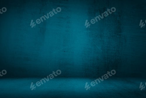 Preview: Vintage grunge blue concrete texture studio wall background with vignette.