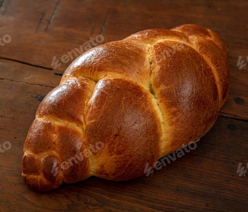 Preview: Easter tsoureki braid, greek easter sweet bread, on wooden background