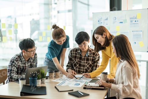 Preview: Group of young asian creative business brainstorm meeting presentation, discussing roadmap to