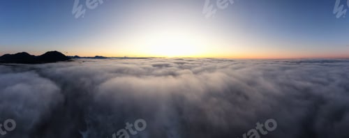 Preview: Aerial Panoramic View of Pacific Ocean Coast Covered in Fog