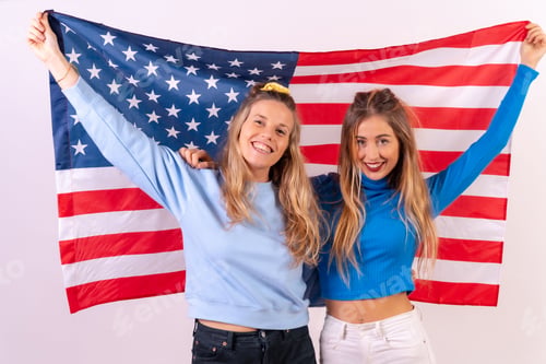 Preview: Two Young Women Celebrate with an American Flag