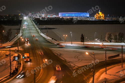 Preview: The car light trails on the highway in the night modern city