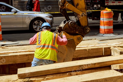 Preview: Excavator dug a trench for replacement old pipes repair of city communications pipeline installation