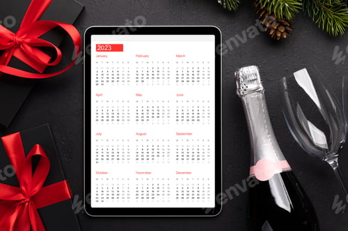 Preview: Tablet with calendar and Christmas decor