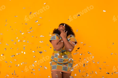 Preview: Party, holidays and birthday concept - Celebrating happiness, young woman dancing with big smile