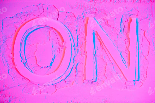 Preview: top view of on sign on pink neon powder texture