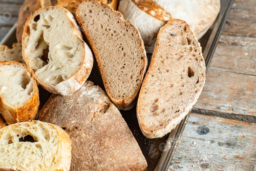Preview: Bread Assortment Of Pastrie Many Different Kinds Of Bake Ciabata, Rye, Wheat And More Healthy Meal