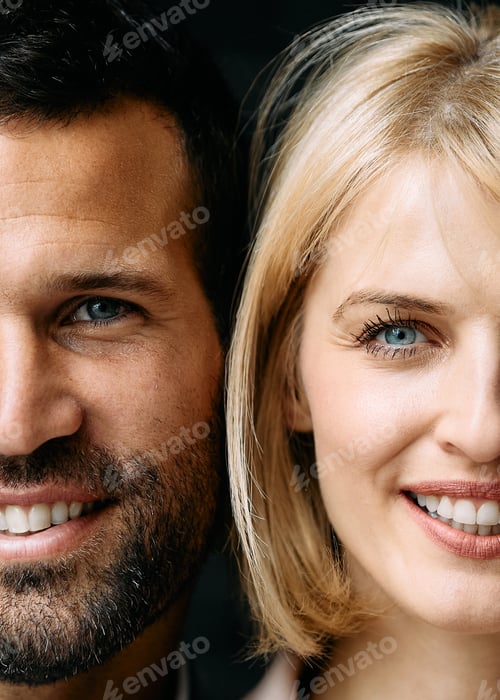 Preview: Close up of happy couple looking at camera.