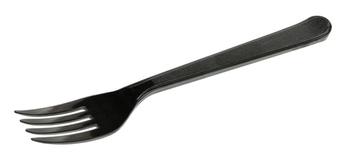 Preview: Plastic black fork on isolated background, top view