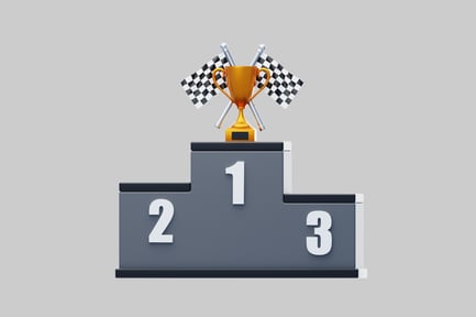 Preview: Victory podium with trophy and flags