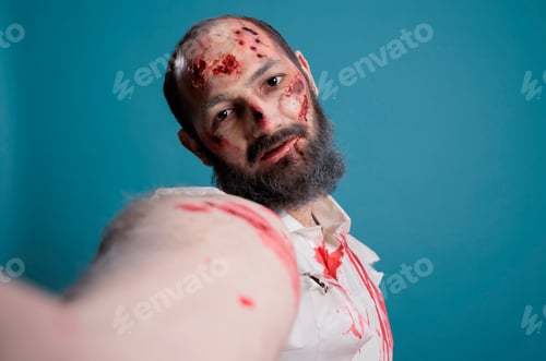 Preview: Eerie zombie holding camera to take picture