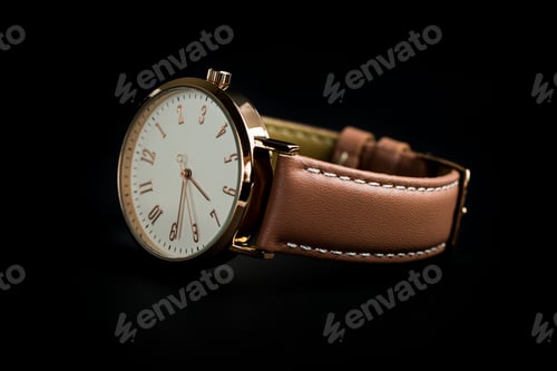 Preview: Elegant Watch with Brown Leather Band Close Up