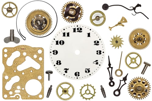Preview: Spare parts for clock. Metal gears, cogwheels, clock face and ot
