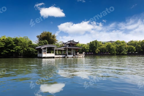 Preview: stone boat in lake