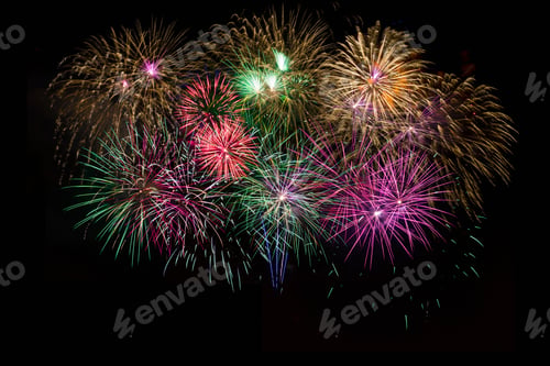 Preview: Beautiful celebration golden, red, purple, green sparkling fireworks