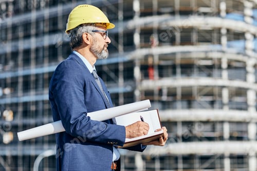 Preview: Portrait of a senior businessman on a construction site