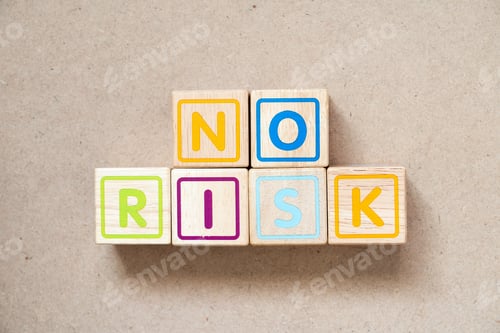 Preview: Alphabet letter block in word no risk on wood background