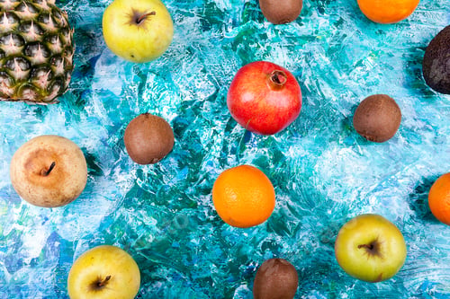 Preview: Fresh and delicious fruits on wooden board