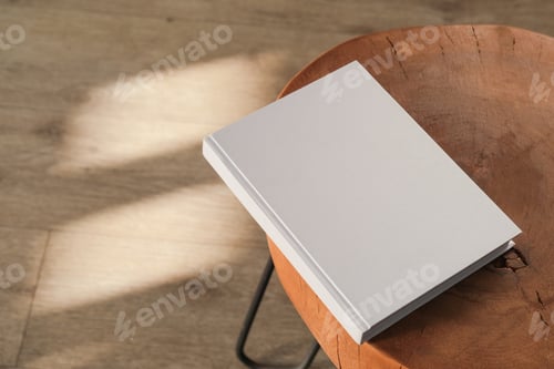 Preview: Book cover template on wooden table with shadow