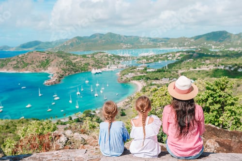 Preview: View of English Harbor from Shirley Heights, Antigua, paradise bay at tropical island in the