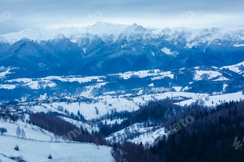 Preview: Carpathian Mountains snowy winter landscape, Pestera, Bran, Transylvania, Romania