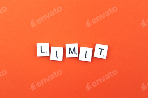 Preview: Limit - scrabble letters word on a orange background