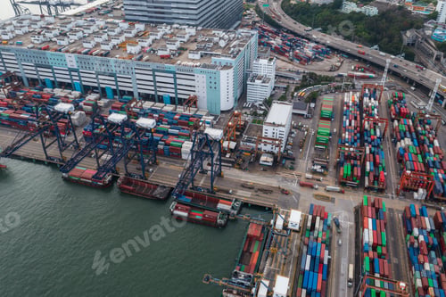 Preview: Kwai Chung, Hong Kong 16 June 2021: Drone fly over Hong Kong container port